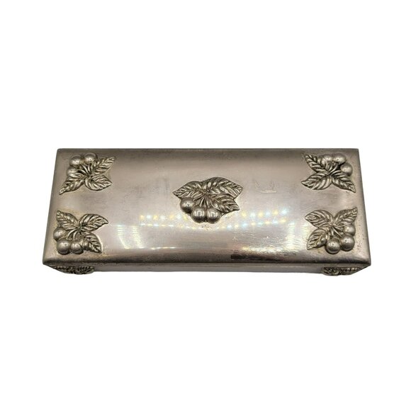 Godinger Silver Plate Jewelry Box Cherries Red Velvet Interior Vintage - Picture 1 of 12
